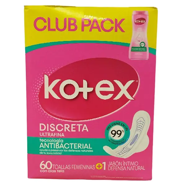 Toalla Higiénica Kotex Ultrafina Tela + Jabón Intimo