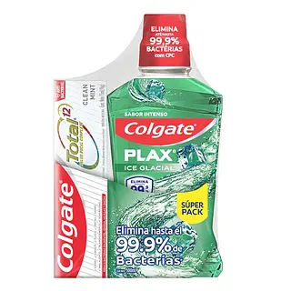 Enjuague Bucal Colgate Plax Glacial + Crema Colgate Total 12