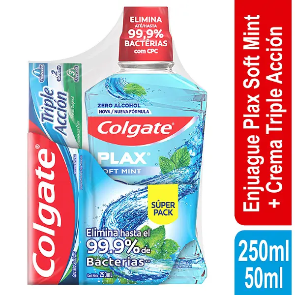Enjuague Bucal Colgate Plax Soft Menta + Crema Colgate Tripl