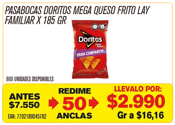 Pasabocas Doritos Mega Queso Maravillones