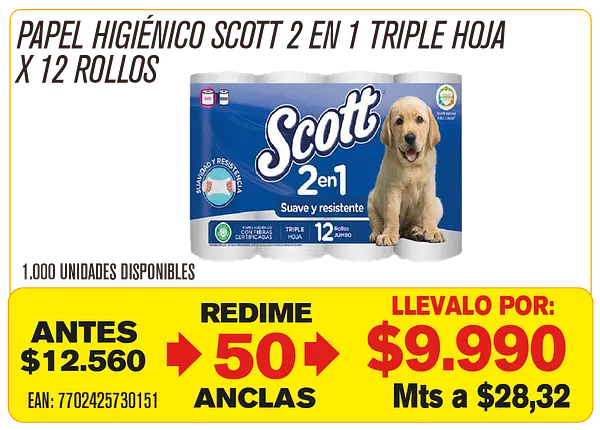 Papel Higiénico Scott 2 En 1 Suave Y Resistente Maravillones