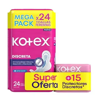 Toallas Higienicas Kotex Discreta Tela + Proctectores