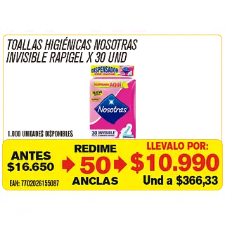 Toalla Higiénica Nosotras Invisible Rapigel Maravillones