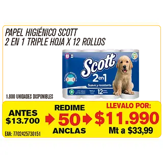 Papel Higiénico Scott 2 En 1 Suave Y Resistente Maravillones