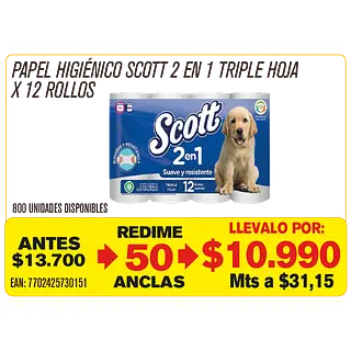 Papel Higiénico Scott 2 En 1 Suave Y Resistente Maravillones