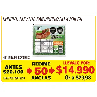 Chorizo Santarrosano Colanta Maravillones