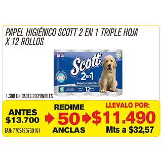 Papel Higiénico Scott 2 En 1 Suave Y Resistente Maravillones