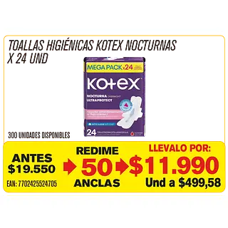 Toalla Kotex Nocturna Maravillones