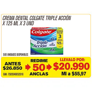Crema Dental Colgate Triple Acción Maravillones