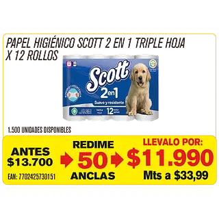 Papel Higiénico Scott 2 En 1 Suave Y Resistente Maravillones