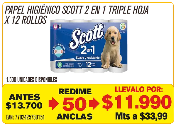Papel Higiénico Scott 2 En 1 Suave Y Resistente Maravillones