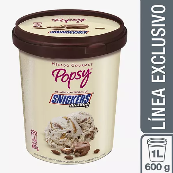 Helado Gourmet Popsy Snicker Almendra