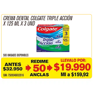 Crema Dental Colgate Triple Acción Maravillones