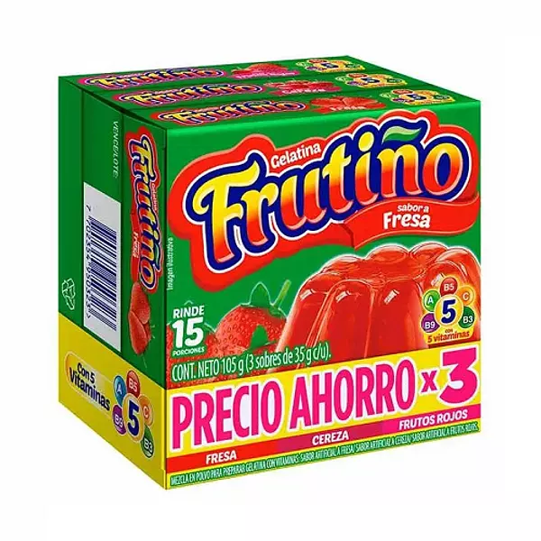 Gelatina Frutiño Fresa Cereza Frutos Tripack