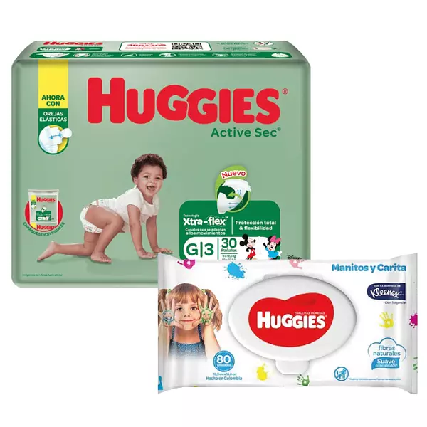 Pañal Huggies Active Sec Etapa 3g + Pañitos