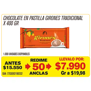 Chocolate En Pastilla Girones Tradicional Maravillones