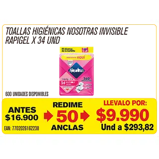 Toallas Nosotras Invisible Rapigel Maravillones