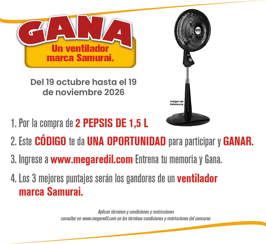 GANA VENTILADOR SAMURAI CON PEPSI Y MEGAREDIL