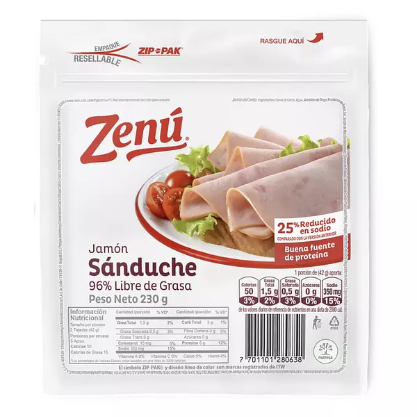 Jamón Zenú Sanduche